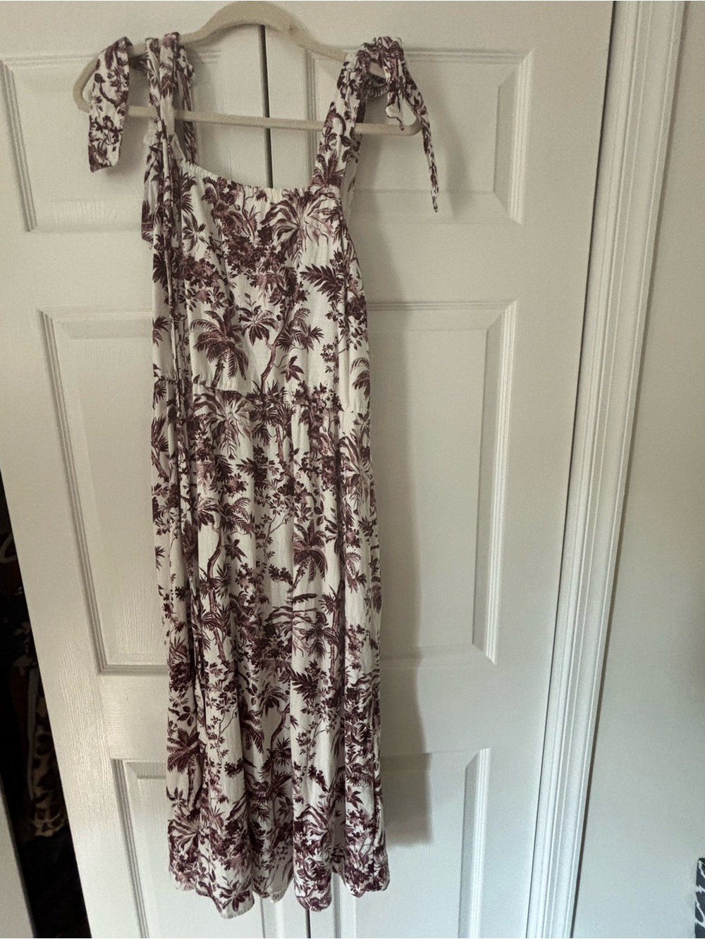 LC Lauren Conrad White Maxi Dress with Burgundy Palm Print